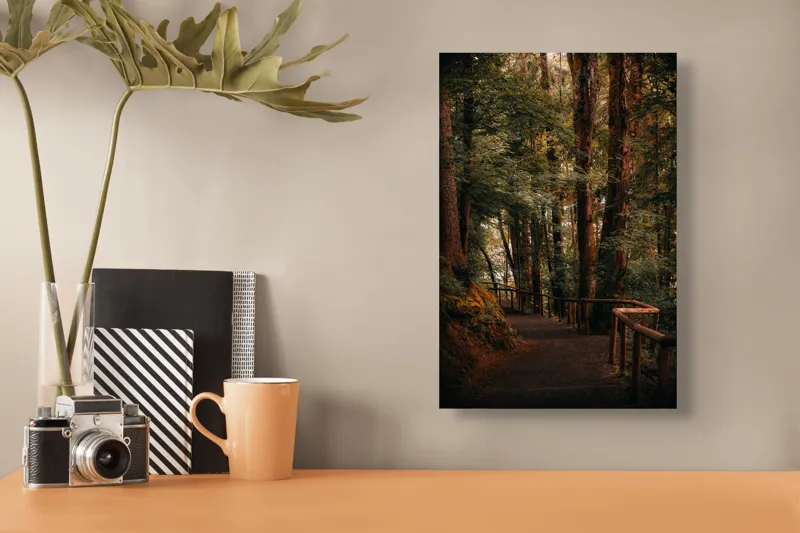 Tablou Canvas, "Poteca liniștită printre arborii înalți", Copaci, Alee, Frunze, Răcoare, Natură, Umbră, Traseu, Mister, Liniște, Aventură, 26 x 39 cm – poza 3