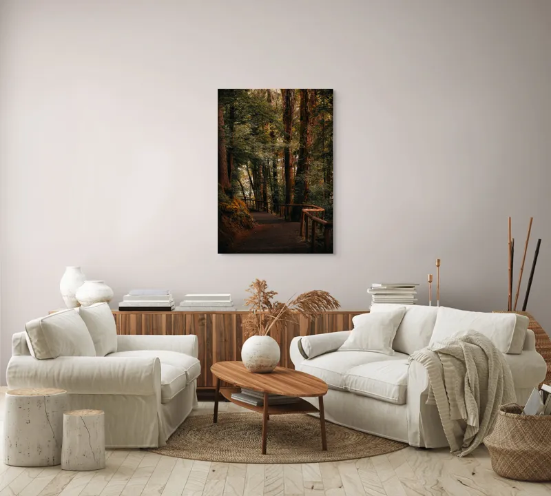 Tablou Canvas, "Poteca liniștită printre arborii înalți", Copaci, Alee, Frunze, Răcoare, Natură, Umbră, Traseu, Mister, Liniște, Aventură, 70 x 100 cm – poza 4