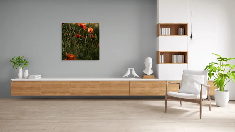 Tablou Canvas, "Răsărit peste câmpul de maci", Maci, Apus, Frumusețe, Natură, Lumină, Verdeață, Delicatețe, Culoare, 100 x 100 cm – poza 8