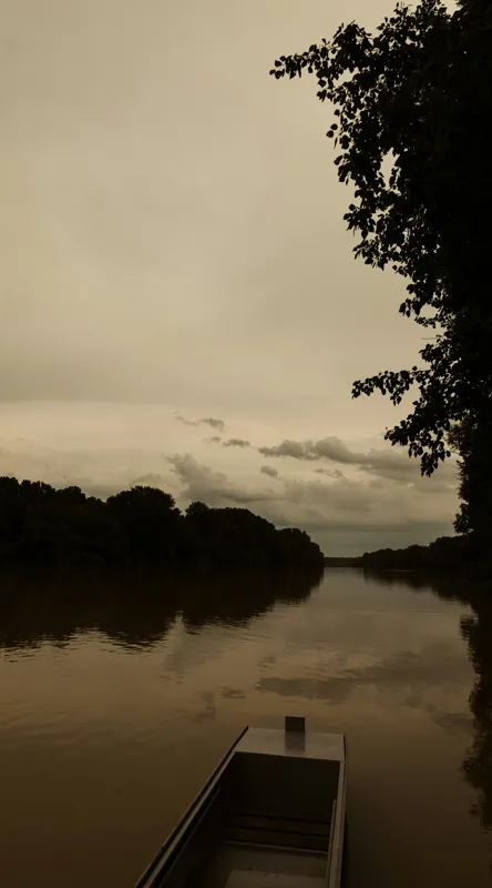 Tablou Canvas, "Barca singuratică pe râu tăcut", Calm, Tranquil, Reflective, Overcast, Serene, Silent, Peaceful, Moody, Coastal, Verdant, 50 x 90 cm – poza 2