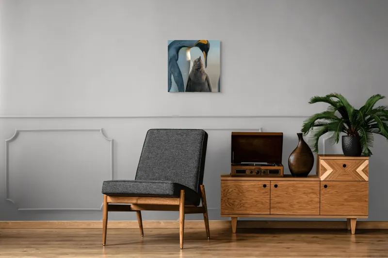 Tablou Canvas, "Îmbrățișare călduroasă în ghețurile antarctice", Pinguin, Îngrijire, Empatie, Natură, Protector, Blândețe, Frumusețe, Armonie, Familie, Tandrețe, Îmbucurător, Conexiune, 50 x 50 cm – poza 6