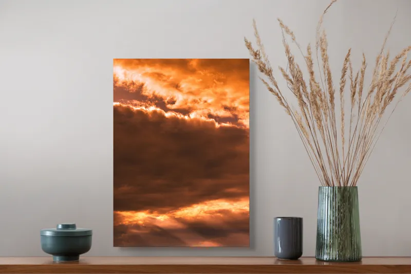 Tablou Canvas, "Cerul în amurgul de foc", Nori, Apus, Portocaliu, Cer, Lumină, 39 x 54 cm – poza 3