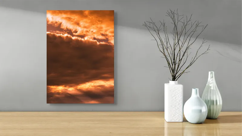 Tablou Canvas, "Cerul în amurgul de foc", Nori, Apus, Portocaliu, Cer, Lumină, 39 x 54 cm – poza 4