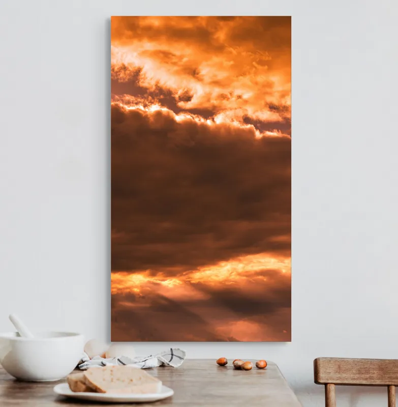 Tablou Canvas, "Cerul în amurgul de foc", Nori, Apus, Portocaliu, Cer, Lumină, 50 x 90 cm – poza 3