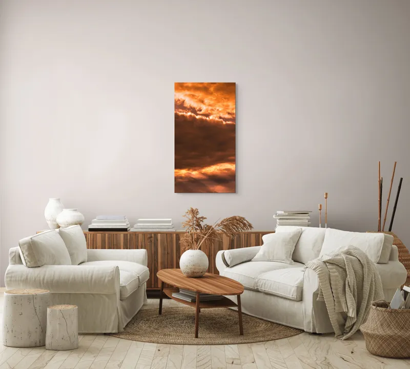 Tablou Canvas, "Cerul în amurgul de foc", Nori, Apus, Portocaliu, Cer, Lumină, 50 x 90 cm – poza 7