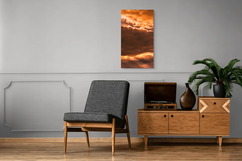 Tablou Canvas, "Cerul în amurgul de foc", Nori, Apus, Portocaliu, Cer, Lumină, 50 x 90 cm – poza 8
