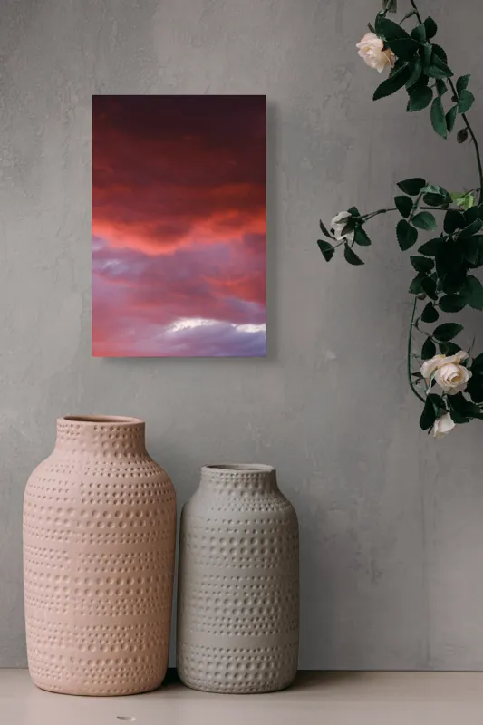 Tablou Canvas, "Cerul pictat în apus vibrant", Roșu, Apus, Dramatic, Cer, Nori, Strălucire, Natură, 26 x 39 cm – poza 6