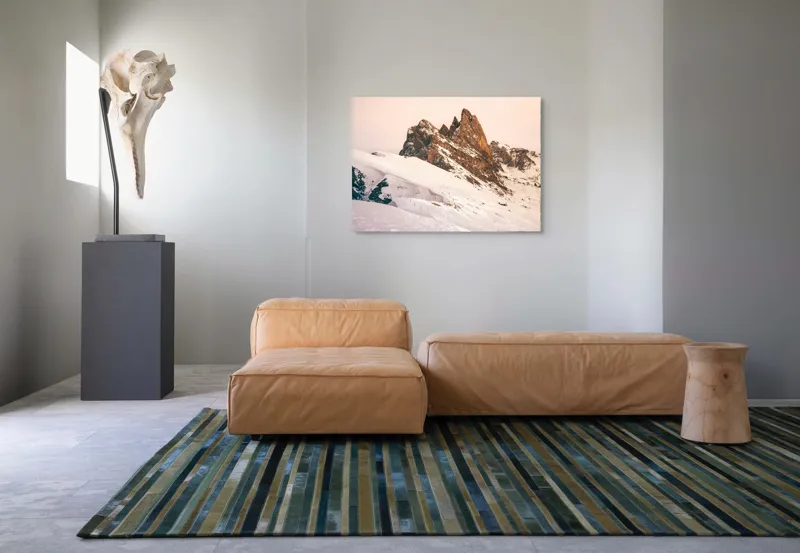 Tablou Canvas, "Munți înzăpeziți sub apus rozaliu", Pictură, Frumusețe, Măreție, Munți, Ninsoare, Majestuos, Peisaj, Tranquilitate, Splendoare, Natură, 100 x 70 cm – poza 7