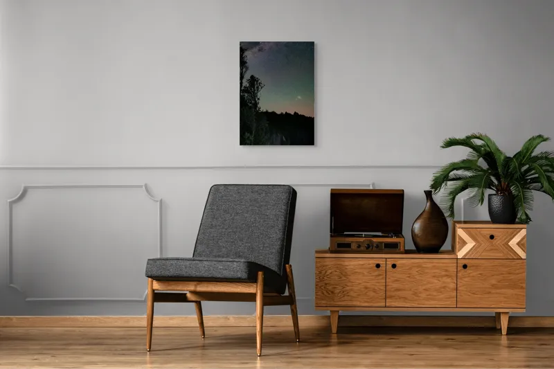 Tablou Canvas, "Cerul înstelat peste pădurea tăcută", Cer, Stele, Siluete, Copaci, Lumină, Noapte, Natură, Peisaj, Seninătate, Univers, 50 x 70 cm – poza 8