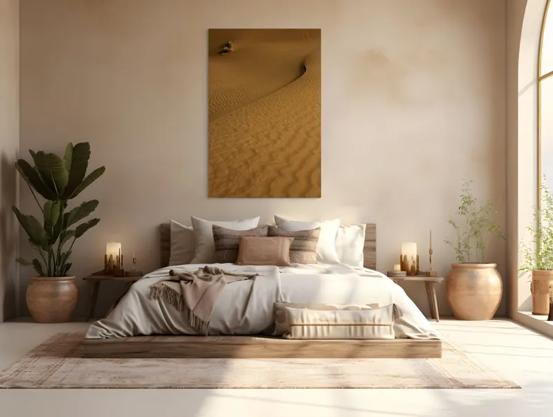 Tablou Canvas, "Ondele de nisip în deșertul vast", Deșert, Nisip, Dune, Valuri, Solitudine, Ariditate, Natură, Linie, Peisaj, Serenitate, 100 x 150 cm – poza 3