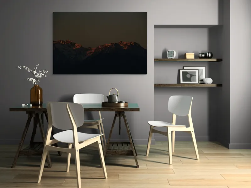 Tablou Canvas, "Munții la apus de soare", Munți, Apus, Întuneric, Siluetă, Zăpadă, Răsărit, Liniște, Contrast., 150 x 100 cm – poza 5
