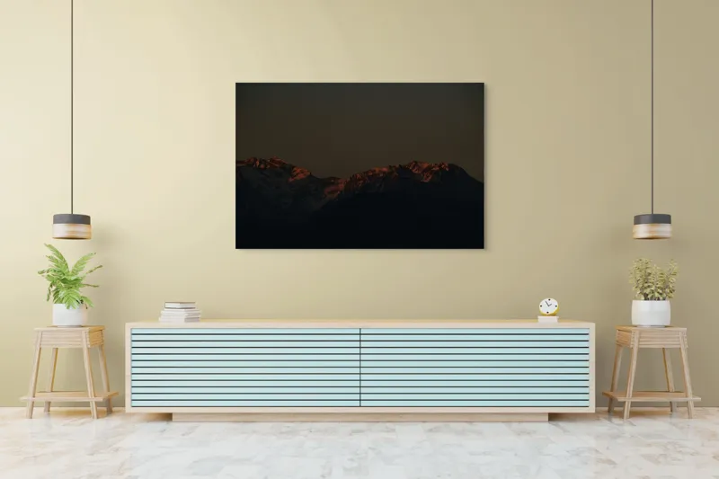 Tablou Canvas, "Munții la apus de soare", Munți, Apus, Întuneric, Siluetă, Zăpadă, Răsărit, Liniște, Contrast., 150 x 100 cm – poza 6