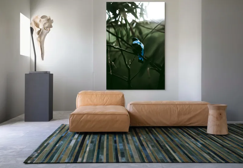Tablou Canvas, "Pasărea albastră în pădure misterioasă", Pasăre, Albastră, Ramură, Frunze, Siluetă, Lumină, Natural, Exotic, 100 x 150 cm – poza 7