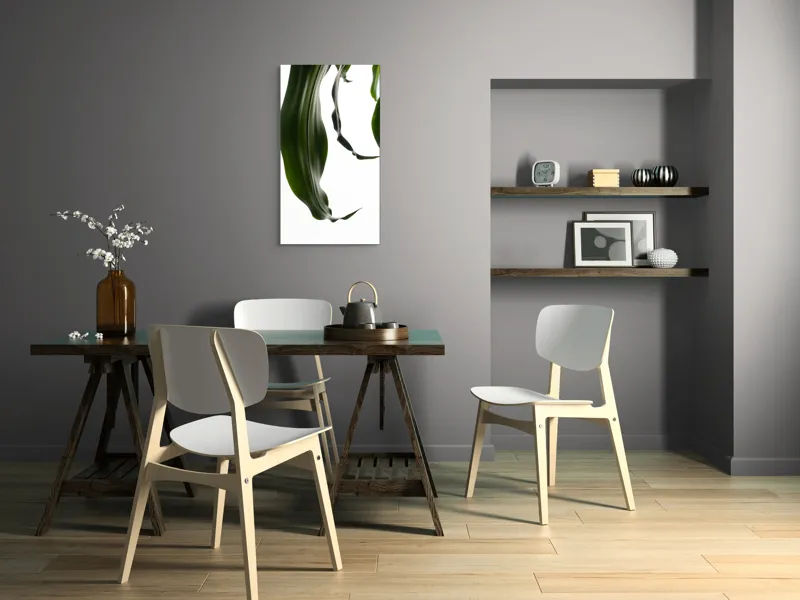 Tablou Canvas, "Frumusețea discretă a frunzelor verzi", Frunze, Verde, Elegante, Fluiditate, Alb, Minimalism, Natură, 50 x 90 cm – poza 4