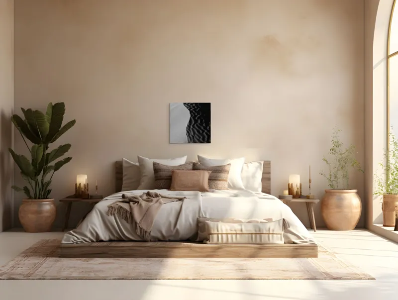 Tablou Canvas, "Lumini și umbre pe dunele desertului", Ondulare, Textură, Contrast, Dune, Umbră, Nisip, Lumină, Forme, Naturalețe, Sinuozitate, 50 x 50 cm – poza 5