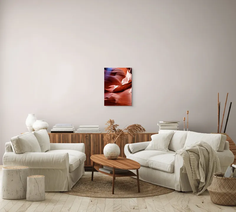 Tablou Canvas, "Rochia de piatră a canionului roșu", Roșu, Nisip, Lumină, Curbe, Texturi, Umbre, Roci, Straturi, 39 x 54 cm – poza 5