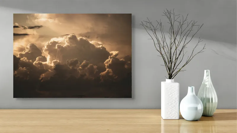 Tablou Canvas, "Nori plutind la apusul soarelui", Nori, Apus, Lumină, Dramatic, Cer, Umbre, Spectacol, Natură, 70 x 50 cm – poza 3