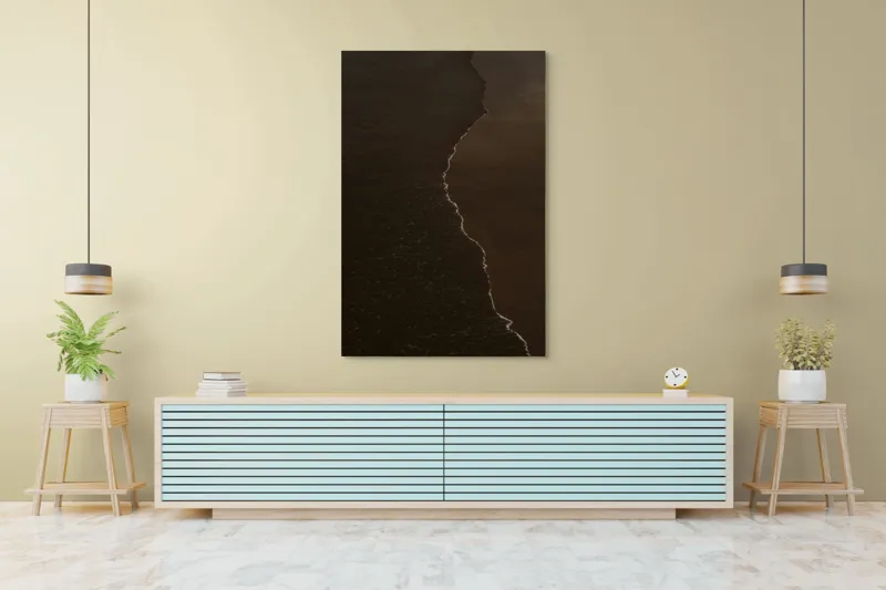 Tablou Canvas, "Întunericul mării sub clar de lună", Valuri, Nisip, Apus, Linie, Contrast, Calm, Reculegere, Natura, Granita, Reflexie, 100 x 150 cm – poza 4