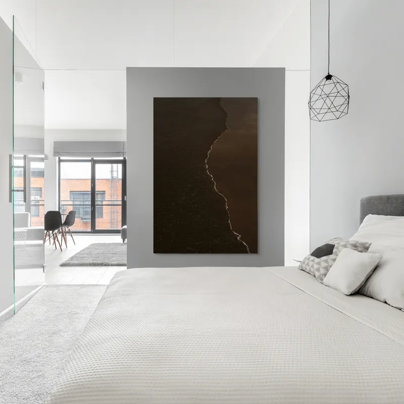 Tablou Canvas, "Întunericul mării sub clar de lună", Valuri, Nisip, Apus, Linie, Contrast, Calm, Reculegere, Natura, Granita, Reflexie, 100 x 150 cm – poza 5