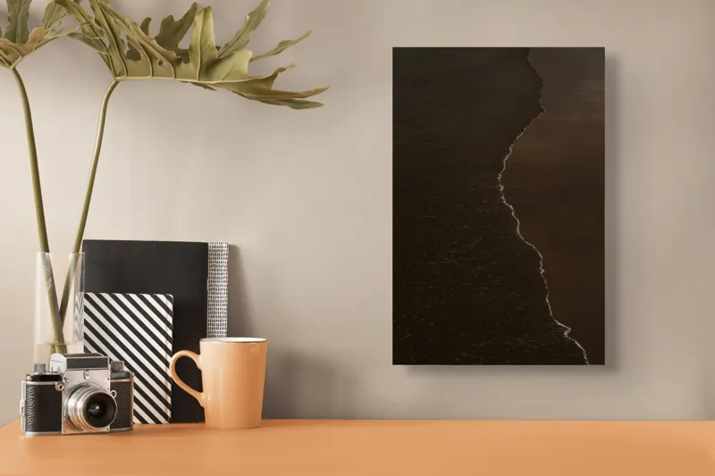 Tablou Canvas, "Întunericul mării sub clar de lună", Valuri, Nisip, Apus, Linie, Contrast, Calm, Reculegere, Natura, Granita, Reflexie, 26 x 39 cm – poza 3