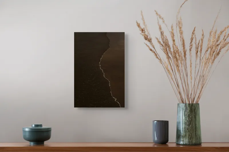 Tablou Canvas, "Întunericul mării sub clar de lună", Valuri, Nisip, Apus, Linie, Contrast, Calm, Reculegere, Natura, Granita, Reflexie, 26 x 39 cm – poza 5