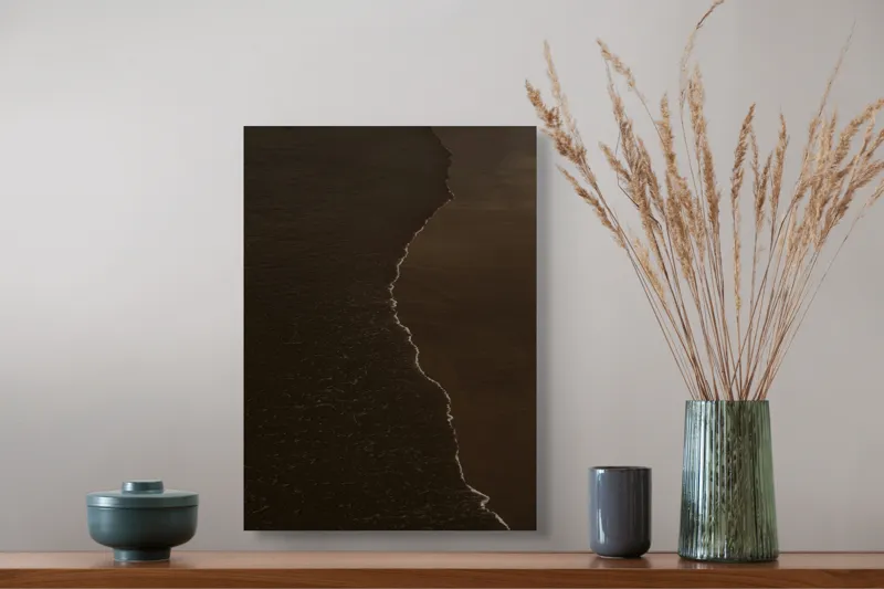 Tablou Canvas, "Întunericul mării sub clar de lună", Valuri, Nisip, Apus, Linie, Contrast, Calm, Reculegere, Natura, Granita, Reflexie, 39 x 54 cm – poza 3