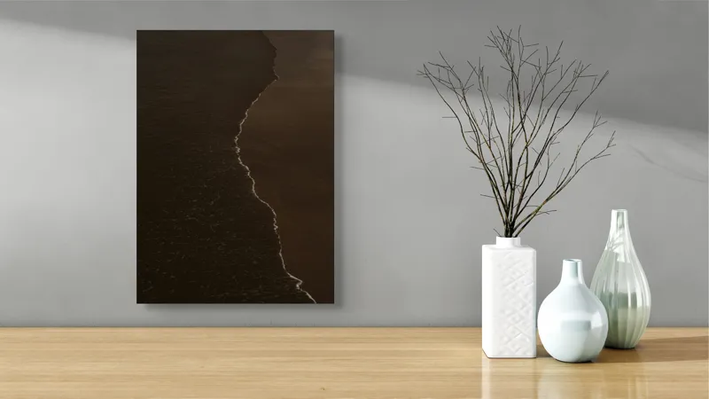 Tablou Canvas, "Întunericul mării sub clar de lună", Valuri, Nisip, Apus, Linie, Contrast, Calm, Reculegere, Natura, Granita, Reflexie, 39 x 54 cm – poza 4