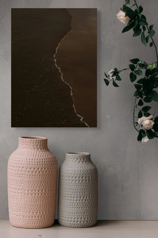 Tablou Canvas, "Întunericul mării sub clar de lună", Valuri, Nisip, Apus, Linie, Contrast, Calm, Reculegere, Natura, Granita, Reflexie, 39 x 54 cm – poza 6