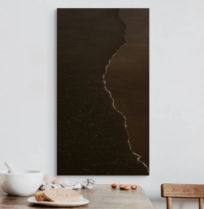 Tablou Canvas, "Întunericul mării sub clar de lună", Valuri, Nisip, Apus, Linie, Contrast, Calm, Reculegere, Natura, Granita, Reflexie, 50 x 90 cm – poza 3