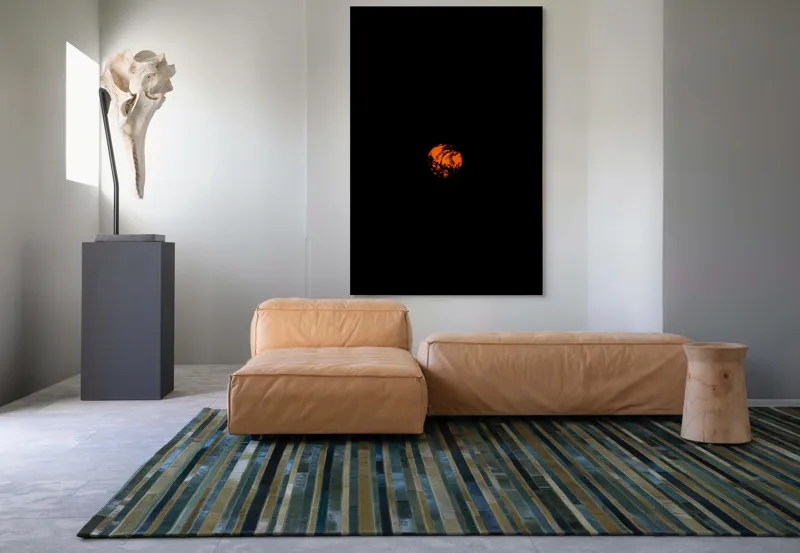 Tablou Canvas, "Luna roșie printre frunze întunecate", Portocaliu, Mister, Siluetă, Natură, Întuneric, Contrast, Rămuriș, Sferă, Umbre, Lumină, 100 x 150 cm – poza 7