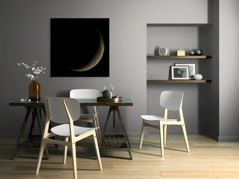 Tablou Canvas, "Lumina tainică a lunii noi", Mister, Serenitate, Umbre, Lumina, Fascinație, Taină, Astronomie, Noapte, 100 x 100 cm – poza 6