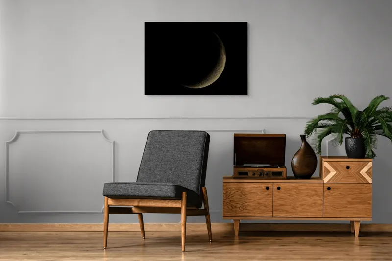 Tablou Canvas, "Lumina tainică a lunii noi", Mister, Serenitate, Umbre, Lumina, Fascinație, Taină, Astronomie, Noapte, 100 x 70 cm – poza 8