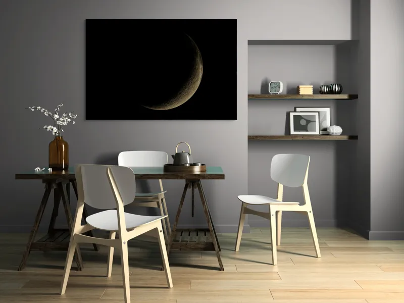 Tablou Canvas, "Lumina tainică a lunii noi", Mister, Serenitate, Umbre, Lumina, Fascinație, Taină, Astronomie, Noapte, 150 x 100 cm – poza 5