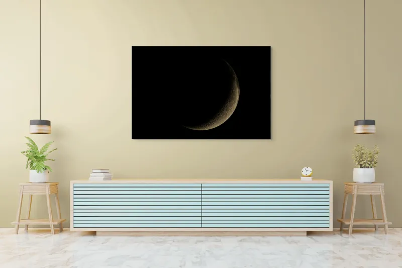 Tablou Canvas, "Lumina tainică a lunii noi", Mister, Serenitate, Umbre, Lumina, Fascinație, Taină, Astronomie, Noapte, 150 x 100 cm – poza 6