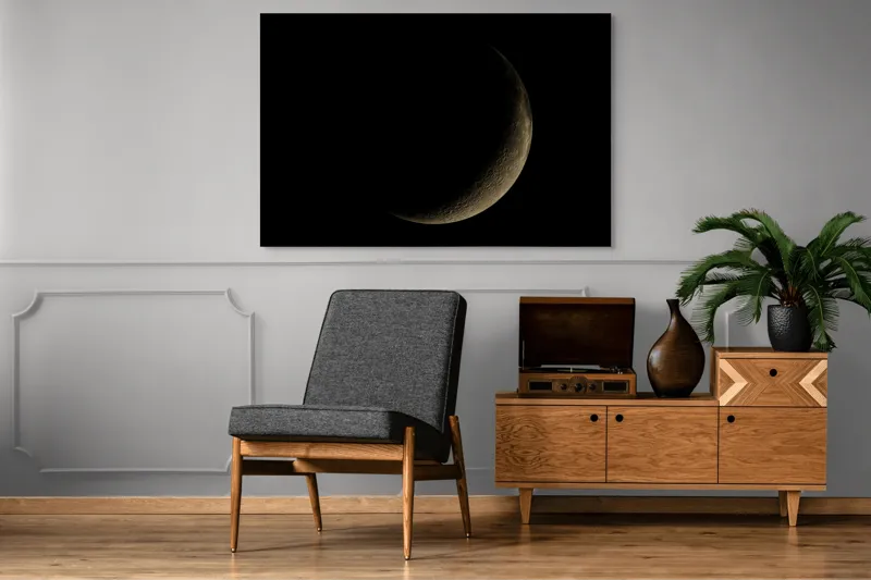 Tablou Canvas, "Lumina tainică a lunii noi", Mister, Serenitate, Umbre, Lumina, Fascinație, Taină, Astronomie, Noapte, 150 x 100 cm – poza 8