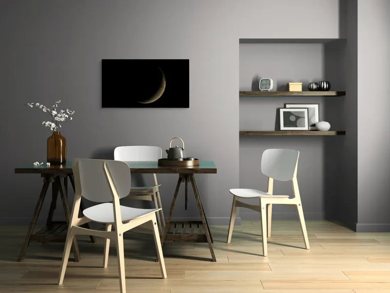 Tablou Canvas, "Lumina tainică a lunii noi", Mister, Serenitate, Umbre, Lumina, Fascinație, Taină, Astronomie, Noapte, 90 x 50 cm – poza 3