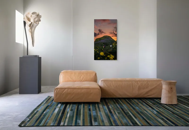 Tablou Canvas, "Magia Naturii în Asfințit de Vară", Flori, Apus, Deal, Nor, Persoane, Natura, Peisaj, Colorat, Cer, Copac., 50 x 90 cm – poza 5