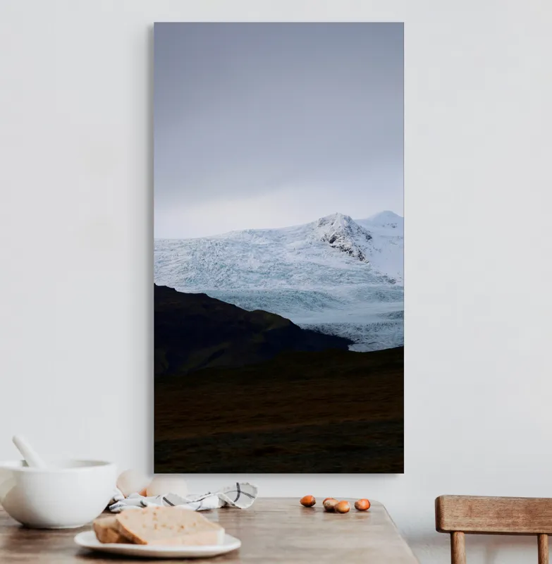Tablou Canvas, "Misterul ghețarului sub cer înnorat", Nor, Munte, Zăpadă, Gheață, Cer, Peisaj, Întunecat, 50 x 90 cm – poza 3
