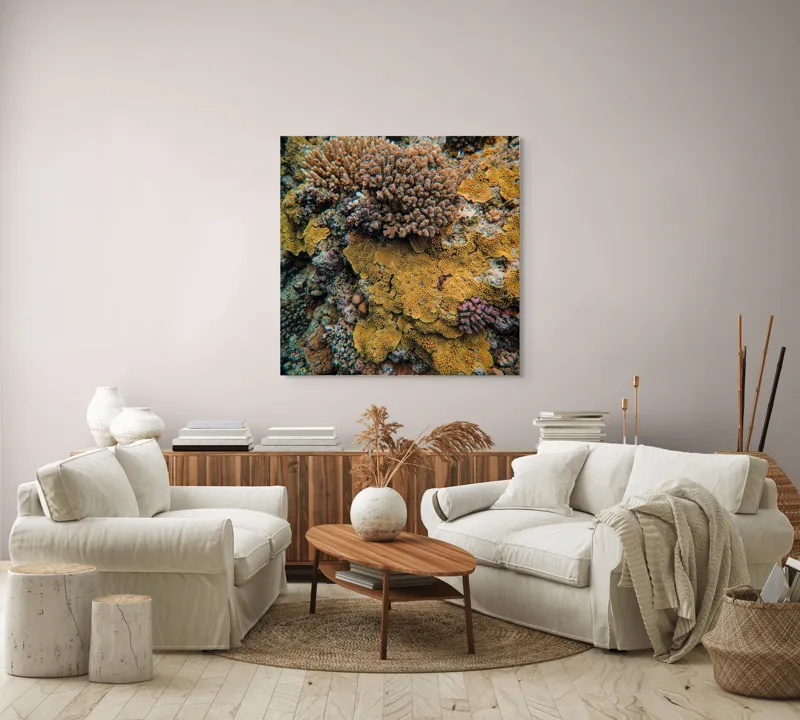 Tablou Canvas, "Bazar de corali subacvatici colorat", Colorat, Texturat, Marin, Corali, Biodiversitate, Oceanic, Vibrant, Natural, Vie, Ecosistem., 100 x 100 cm – poza 3