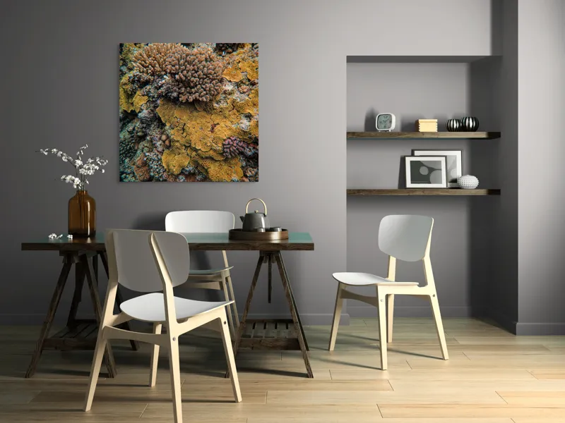 Tablou Canvas, "Bazar de corali subacvatici colorat", Colorat, Texturat, Marin, Corali, Biodiversitate, Oceanic, Vibrant, Natural, Vie, Ecosistem., 100 x 100 cm – poza 6