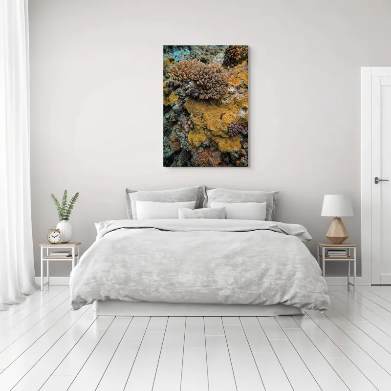 Tablou Canvas, "Bazar de corali subacvatici colorat", Colorat, Texturat, Marin, Corali, Biodiversitate, Oceanic, Vibrant, Natural, Vie, Ecosistem., 70 x 100 cm – poza 3