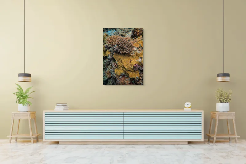 Tablou Canvas, "Bazar de corali subacvatici colorat", Colorat, Texturat, Marin, Corali, Biodiversitate, Oceanic, Vibrant, Natural, Vie, Ecosistem., 70 x 100 cm – poza 5