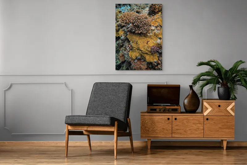 Tablou Canvas, "Bazar de corali subacvatici colorat", Colorat, Texturat, Marin, Corali, Biodiversitate, Oceanic, Vibrant, Natural, Vie, Ecosistem., 70 x 100 cm – poza 6