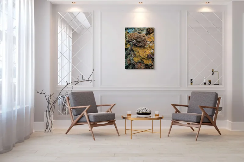 Tablou Canvas, "Bazar de corali subacvatici colorat", Colorat, Texturat, Marin, Corali, Biodiversitate, Oceanic, Vibrant, Natural, Vie, Ecosistem., 70 x 100 cm – poza 8