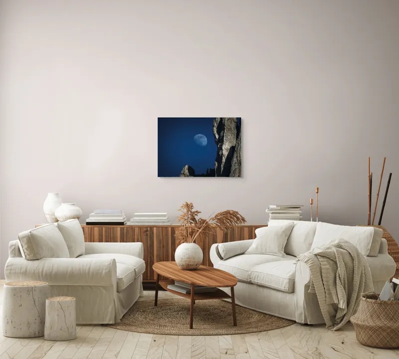 Tablou Canvas, "Luna misterioasă peste stânci semețe", Lună, Cer, Stâncă, Umbre, Noapte, Peisaj, Felinare, Stânci., 70 x 50 cm – poza 6
