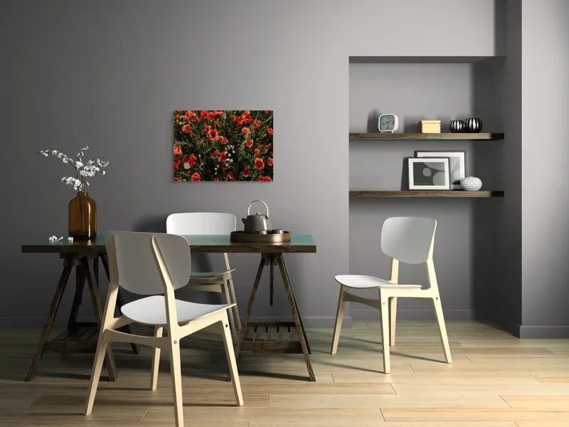 Tablou Canvas, "Câmpul de maci înfloriți vibrant", Mac, Roșu, Flori, Câmp, Verdeață, Natură, Delicatețe, Culoare, Frumusețe, Vise., 70 x 50 cm – poza 5