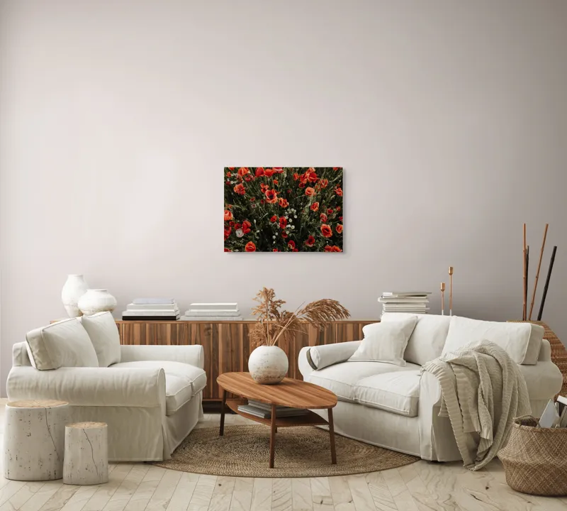 Tablou Canvas, "Câmpul de maci înfloriți vibrant", Mac, Roșu, Flori, Câmp, Verdeață, Natură, Delicatețe, Culoare, Frumusețe, Vise., 70 x 50 cm – poza 6
