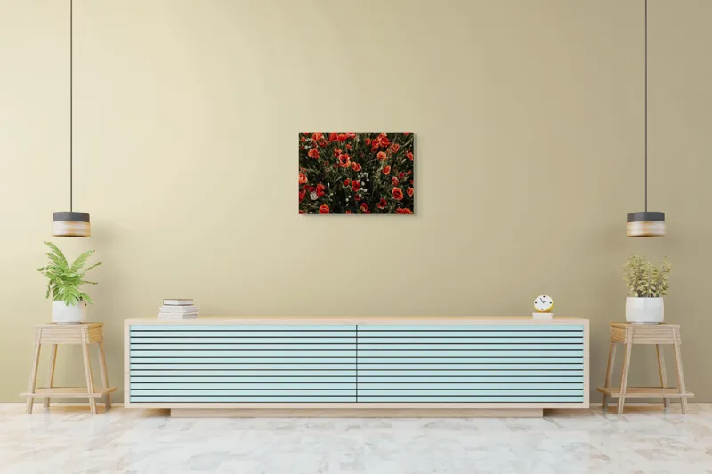 Tablou Canvas, "Câmpul de maci înfloriți vibrant", Mac, Roșu, Flori, Câmp, Verdeață, Natură, Delicatețe, Culoare, Frumusețe, Vise., 70 x 50 cm – poza 7