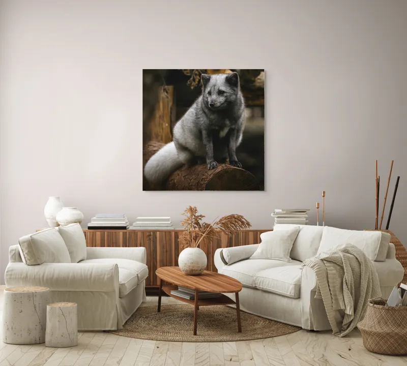 Tablou Canvas, "Vulpea argintie în adăpostul pădurii", 100 x 100 cm – poza 3