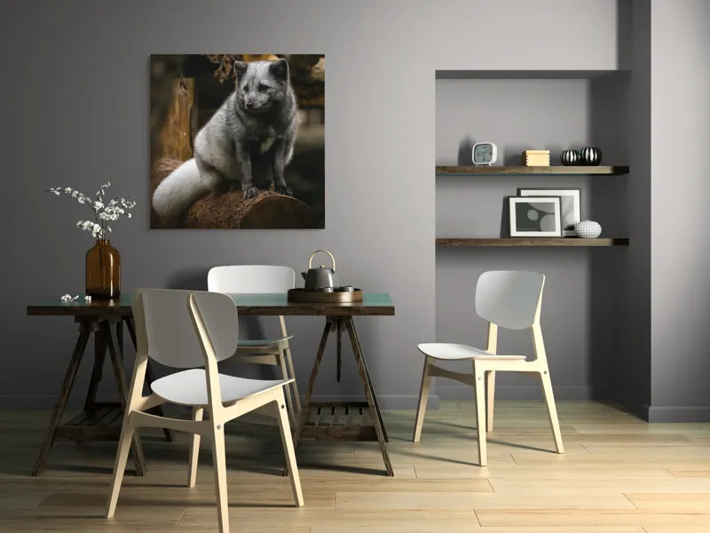Tablou Canvas, "Vulpea argintie în adăpostul pădurii", 100 x 100 cm – poza 6